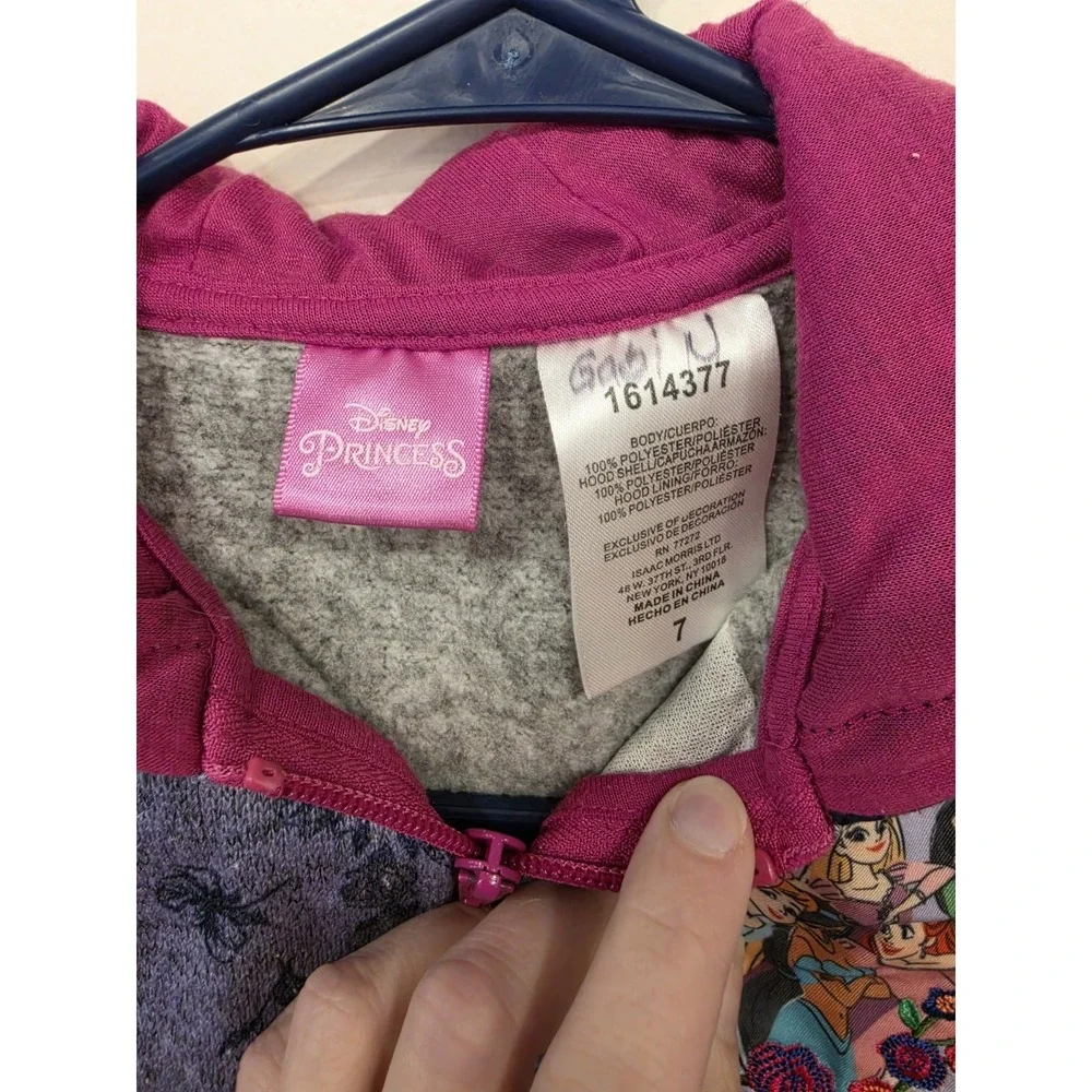 Disney Princess Girls Size 7 Hooded Fleece Jacket Floral Full Zip Tiana Ariel
